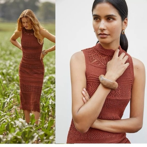 NWT ANTHROPOLOGIE Cruchet Rust Sleeveless midi Dress size S - Picture 1 of 12